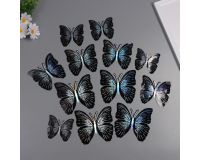 Наклейка пластик <Бабочки чёрные с серебром> набор 12 шт