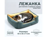 Лежак для кошек и собак 45*35*11 см, с двусторонней подушкой, микс