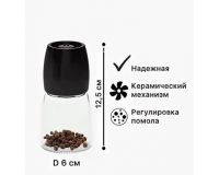 Перцемолка h-12,5см ABS- пластик/стекло Linea AROMA