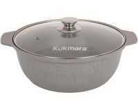 Кастрюля-жаровня ал. 5,0л Kukmara литая а/покр. стекл. крышка (светлый мрамор)