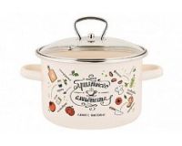 Кастрюля эмалированная сталь 2,0л цилиндр Приятного аппетита, стеклянная крышка Appetite