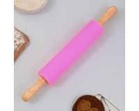 Скалка силикон. 31*4см с с вращающимися ручками микс