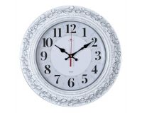 Часы настенные круглые 35 см, корпус белый с серебром Классика