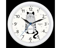 Часы настенные 24,5*24,5см круглые Кот и молоко белый корпус