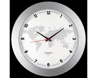 Часы настенные 30,5*30,5см круглые Карта мира цвет корпуса серебро