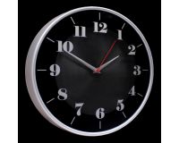 Часы настенные 30*30*0,5см круглые черный циферблат цифры на стекле тонкий корпус цвет серебро