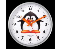 Часы настенные 22,5*22,5см круглые Пингвин цвет корпуса серебро