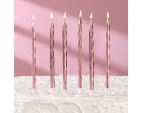 Свеча для торта Витые 11см 6шт с подставкой розовый блик
