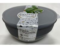 Миска пл. 3,0л с крышкой Granite серая Полимербыт