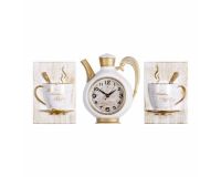 Часы настенные комплект Рубин Классика корпус Чайник белый с золотом 26,5*24 см + 2 картины чашки