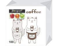 Салфетка бумажная 100л 24*24см Cofee Cat